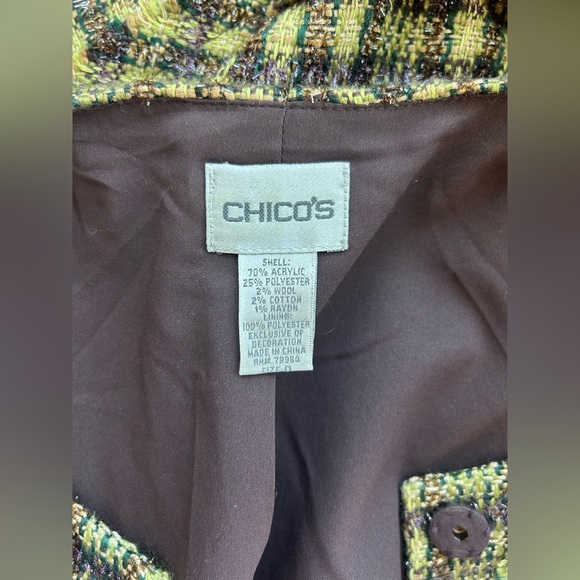 Chico’s Green and Brown Tweed Jacket Blazer - Picture 11 of 11